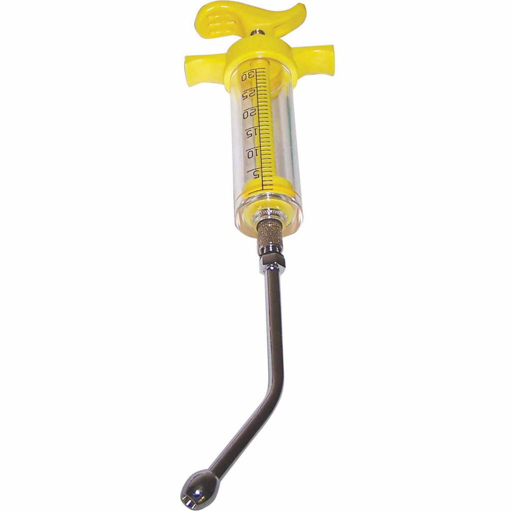 Ideal Instruments 30cc Nylon Syringe with Drench Tip, Yellow