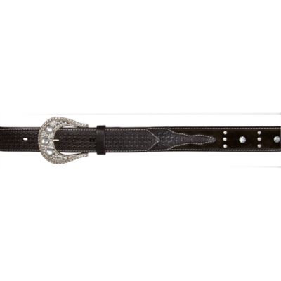 Bit & Bridle Ladies' Horse Hair Belt with Braided Tip and Rhinestone Buckle, Brown