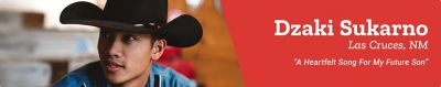 Dzaki Sukarno. Las Cruces, NM. A Heartfelt Song For My Future Son. A promotional banner featuring a portrait of a man wearing a black cowboy hat indoors with a softly blurred background.