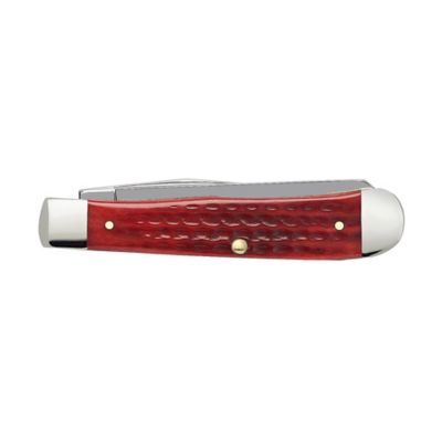 Image showing  3.25 in. Worn Bone Trapper Pocket Knife, Old Red