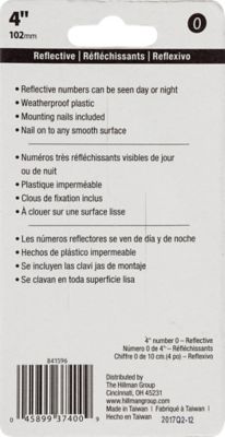 Image showing  4 in. Nail-On Reflective House Number 0