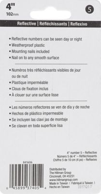 Image showing  4 in. Nail-On Reflective House Number 5