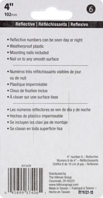 Image showing  4 in. Nail-On Reflective House Number 6