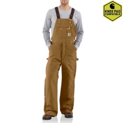 Carhartt R41 BRN Duck Zip-to-Thigh Bibs Men's Overall Quilt 44x36 Side  Pockets