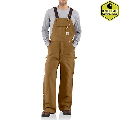 Mens Carhartt Quilt-Lined Washed Duck Bib Brown