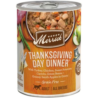 Merrick Grain Free Classic All Life Stages Thanksgiving Day Dinner Chunks Wet Dog Food, 12.7 oz. Can Ingredients state sweet potato, so I don't blame her