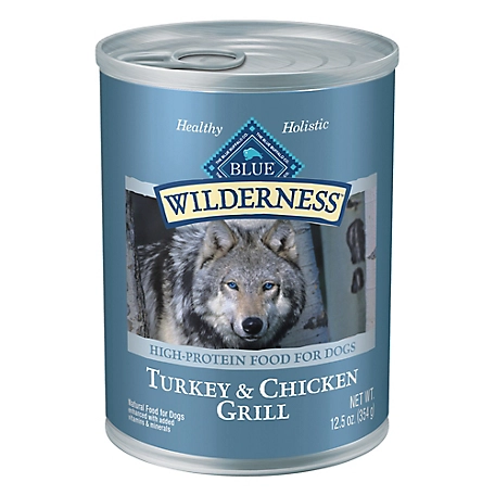 Blue Buffalo Wilderness Adult High-Protein Turkey and Chicken Grill Pate Wet Dog Food, 12.5 oz. Can