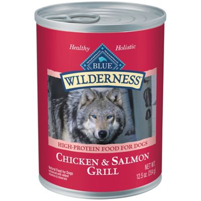 Blue Buffalo Wilderness Adult High-Protein Salmon and Chicken Grill Pate Wet Dog Food, 12.5 oz. Can