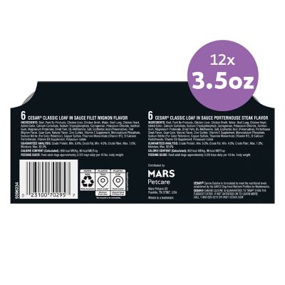 Image showing 8 th Cesar Classic Loaf Adult Filet Mignon/Porterhouse Steak Recipe Wet Dog Food Variety Pack in Sauce, 3.5 oz., Pack of 12 Trays
