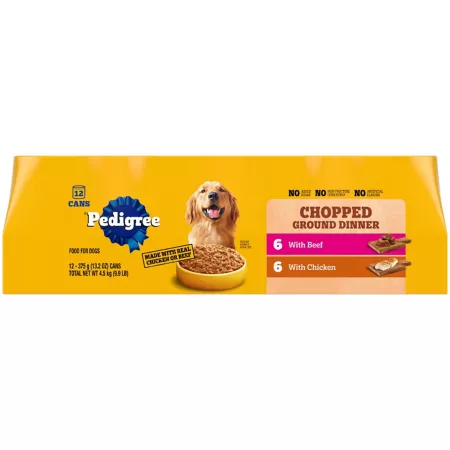 Pedigree Chopped Chopped Adult Dinner Mild Chicken and Beef Wet Recipe Dog Food Variety Pack 13.2 oz 12 Can Pack Wet Dog Food