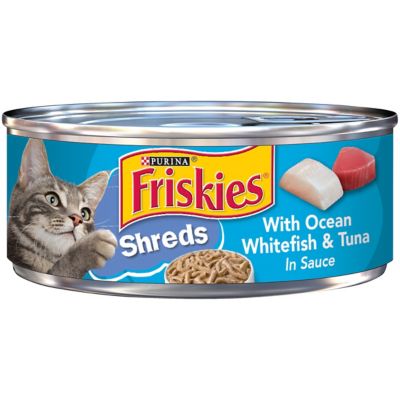 Friskies Purina Wet Cat Food, Shreds With Ocean Whitefish & Tuna in Sauce - 5.5 oz. Can