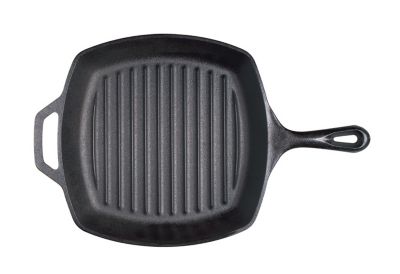 Lodge 10.5 Inch Square Cast Iron Grill Pan Pre-seasoned with Easy Draining 