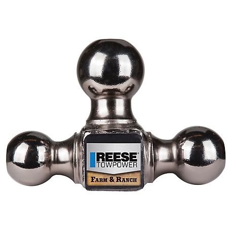 Reese Towpower Elite Tri-Ball Trailer Hitch Ball Mount, Fits 2 Inch Square Receiver, Black Nickel
