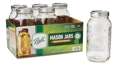 Ball Wide Mouth Half Gallon 64 oz Jars with Lids and Bands, Set of 6