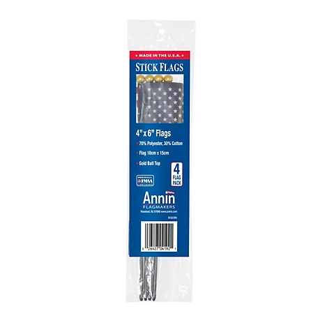 Annin US Hand Flags, 4 in. x 6 in., 4-Pack
