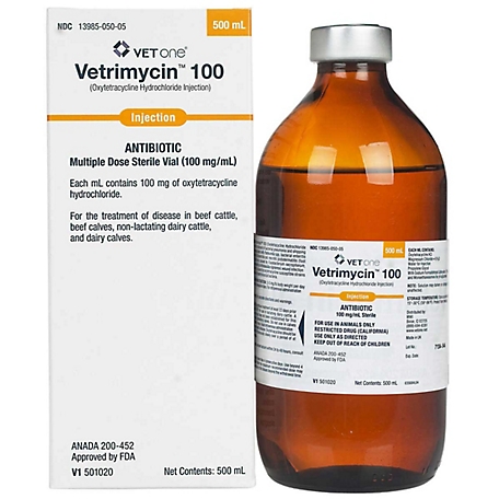 Durvet VetOne Vetrimycin 100 (Oxytetracycline) Cattle Antibiotic, 500 mL