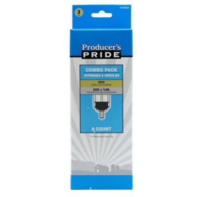 Producer's Pride PH Livestock Needle and Syringe Combo Pack, 22 Gauge x 3/4 in., 3cc, 6-Pack