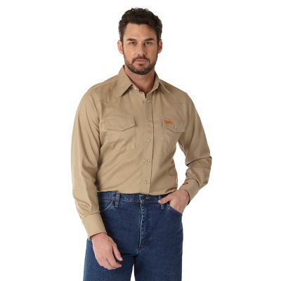 Wrangler Men's FR Flame-Resistant Hi-Vis Western Twill Long-Sleeve Snap-Front Work Shirt