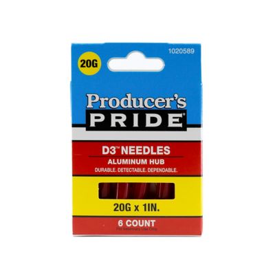 Producer's Pride Aluminum Hub D3 Livestock Needles, 20 Gauge x 1 in., 6-Pack