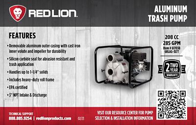 Image showing  6 HP Gas-Powered 3 in. Aluminum Trash Pump, 285 GPM, 208cc