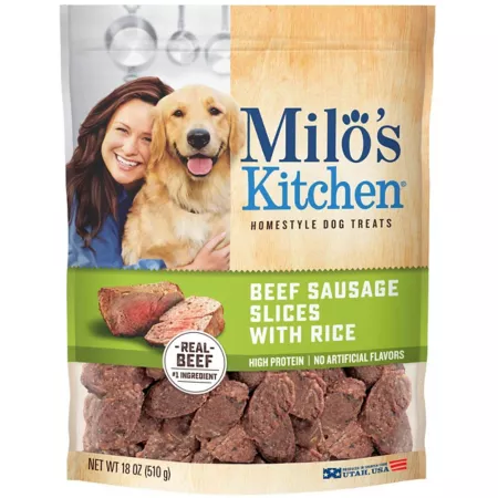 Milo's Kitchen Beef Sausage Slices with Rice Dog Treats 18 oz Bag Dog Soft & Chewy Treats