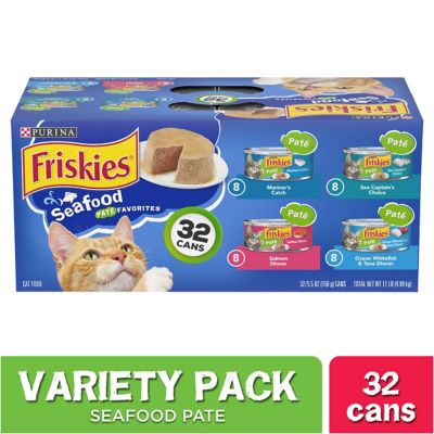 Friskies Seafood Favorites All Life Stages Salmon, Whitefish and Tuna Pate Wet Cat Food Variety pk., 5.5 oz. Can, Pack of 32