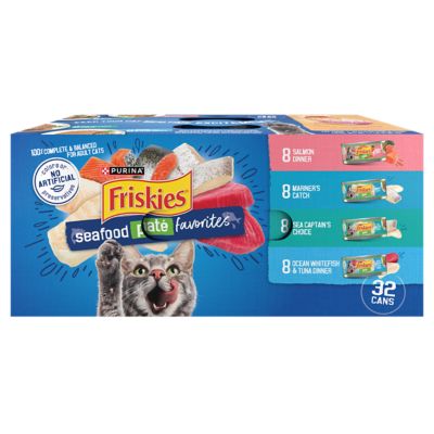 Friskies Seafood Favorites All Life Stages Salmon, Whitefish and Tuna Pate Wet Cat Food Variety pk., 5.5 oz. Can, Pack of 32