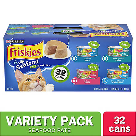 Friskies Seafood Favorites All Life Stages Salmon, Whitefish and Tuna Pate Wet Cat Food Variety Pack, 5.5 oz. Can, Pack of 32