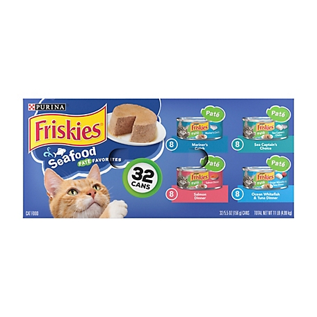 Friskies Seafood Favorites All Life Stages Salmon, Whitefish and Tuna Pate Wet Cat Food Variety pk., 5.5 oz. Can, Pack of 32