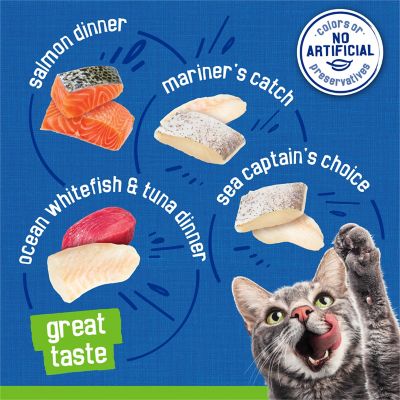 Image showing  Seafood Favorites All Life Stages Salmon, Whitefish and Tuna Pate Wet Cat Food Variety pk., 5.5 oz., 32 Cans