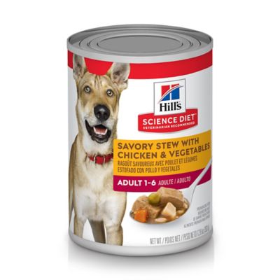 Hill's Science Diet Adult Savory Chicken and Vegetables Stew Wet Dog Food, 12.8 oz. Can I have a very picky pooch, so when I saw the information on the new Science Diet stew I was really excited to have my dog Moxie try it