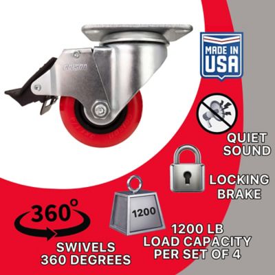 Image showing  3 in. Polyurethane Swivel Plate Caster with Total Lock Brake, Non-Marking, USA-Made, 300 lb. Capacity