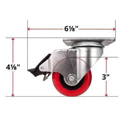 Image showing  3 in. Polyurethane Swivel Plate Caster with Total Lock Brake, Non-Marking, USA-Made, 300 lb. Capacity