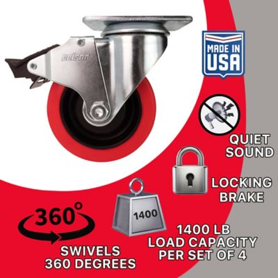Image showing  4 in. Polyurethane Swivel Plate Caster with Total Lock Brake, Non-Marking, USA-Made, 350 lb. Capacity