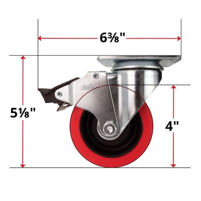 Image showing  4 in. Polyurethane Swivel Plate Caster with Total Lock Brake, Non-Marking, USA-Made, 350 lb. Capacity