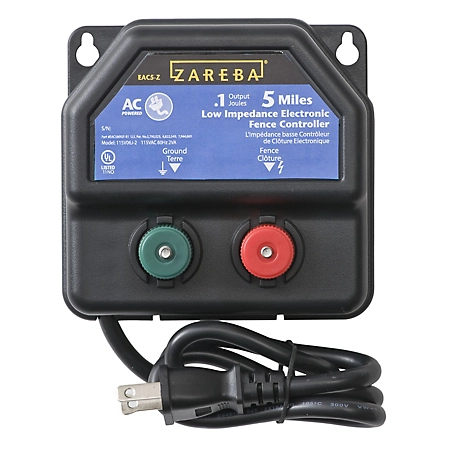 Zareba 0.1 Joule 5-Mile AC-Powered Electric Fence Charger, 110-120 VAC/60Hz/1V Input, 6,000V Unloaded Output