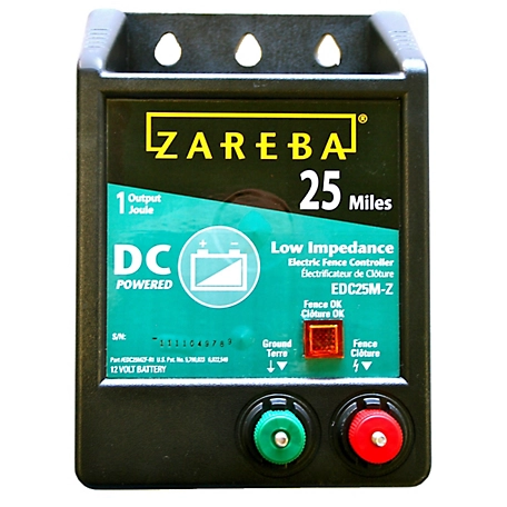 Zareba 1 Joule 25-Mile Battery-Operated Solid State Electric Fence Charger, for 10 to 18 Gauge Wire, 11.460V No Load Output