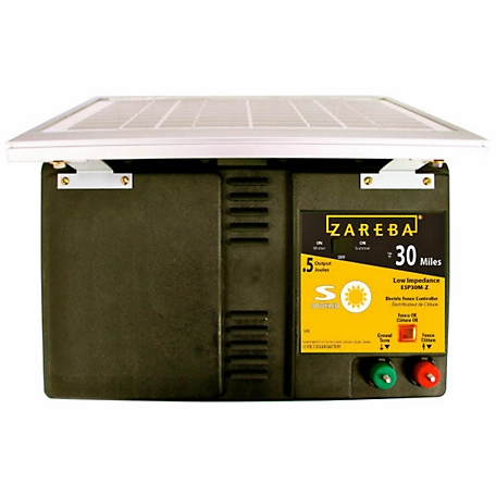 Zareba 30 Mile Solar Low Impedance Fence Charger, 2 Week Battery Life, 12V, 5W, 0.5 Joule Output at 400 OHM