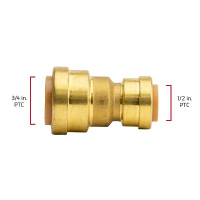 Image showing  3/4 in. Push-to-Connect x 1/2 in. Push-to-Connect Brass Reducing Coupling Fitting
