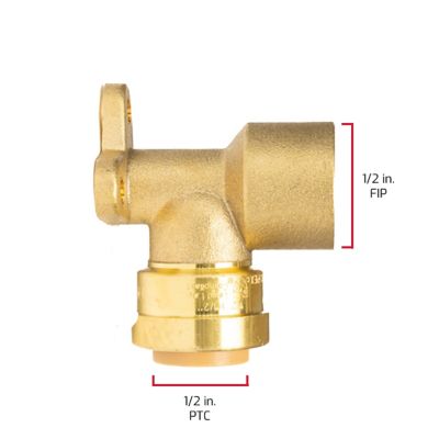 Image showing  1/2 in. Push-to-Connect x FNPT Female Brass Drop Ear 90 Degree Elbow Fitting