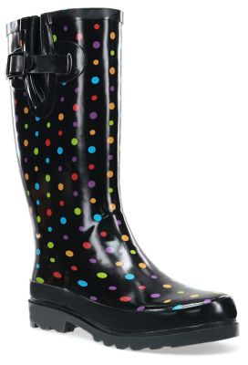 Western Chief Women's Ditsy Dot Rain Boots, Black/Multicolor Polka Dots