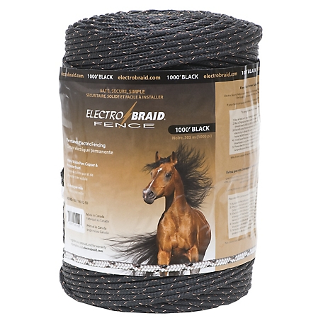 ElectroBraid 1,000 ft. x 784 lb. Horse Electric Fence Conductor Reel, Black, 1/4 in. W