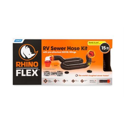 Camco RhinoFlex Sewer Hose Kit with Swivel Fittings, 15 ft.