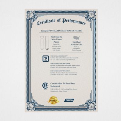 Image showing 5 th Camco TastePURE Water Filter with Flexible Hose Protector, 2-1/4 in. x 2-1/4 in. x 10 in., 100 Micron Fiber Filter