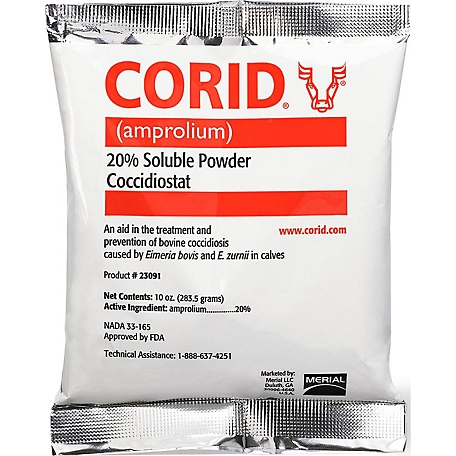 Huvepharma Corid 20% Amprolium Soluble Powder Bovine Coccidiosi Treatment, 10 oz.