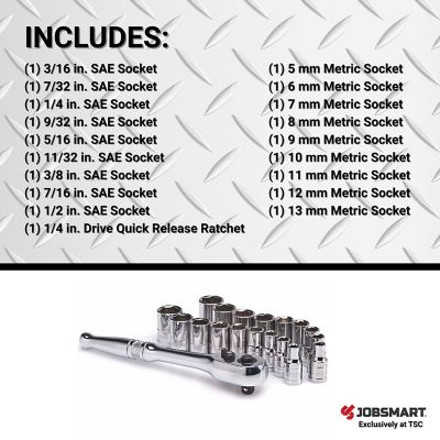 Image showing  1/4 in. Drive SAE/Metric Socket Set, 19 pc.