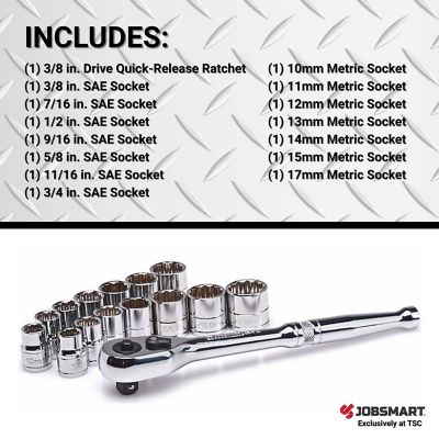 Image showing  3/8 in. Drive SAE/Metric Assorted Socket Set, 15 pc.