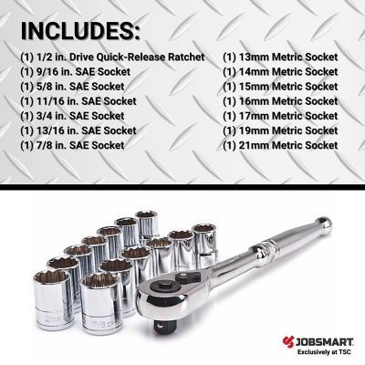 Image showing  1/2 in. Drive SAE/Metric Assorted Socket Set, 14 pc.