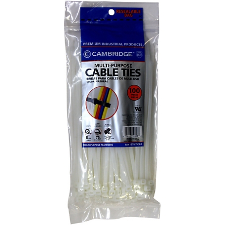 Cambridge 8 in. Cable Ties Standard Natural 75 lb. 100-Pack
