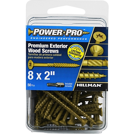Hillman Power Pro Premium Exterior Wood Screws (#8 x 2") - 50 Pack